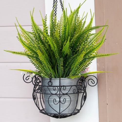 ZEOSTARO 12 Bundles Artificial Plants Outdoor Fake Boston Fern Greenery with Flowers Faux UV Resistant Shrubs Garden Patio Porch Window Box Farmhouse Hanging Decor(Green) - Image 7