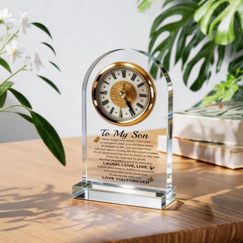 WKYAER Clear Acrylic Clock for Son, Gift for Son from Mom Dad, Inspirational Desk Clock Decor, Birthday Graduation, Bedroom Office Bookshelf Desktop Decor 4.3 x 7.8 in - Image 4