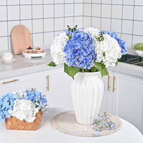Waipfaru 21" Real Touch Dark Blue Hydrangea Artificial Flowers with Long Stem & Leaves, Full Latex Faux Hydrangea Flowers for Home Decor Party Floral Arrangements Wedding Bouquets Centerpieces, 4Pcs - Image 5