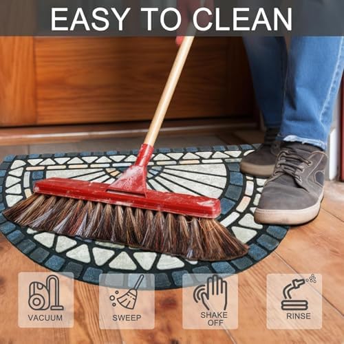 CHICHIC Front Door Mat 24"x36" Outdoors Heavy Duty Rubber Mat, Blue Green - Image 4