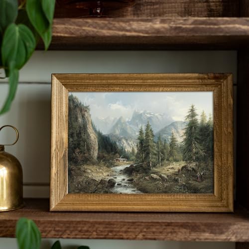 uniro Mountain Landscape Painting Vintage Spring Forest Wall Art Print Rustic Cabin Scenery Wall Decor Canvas Prints Farmhouse Spring Wall Art - 8x10 Unframed - Image 2