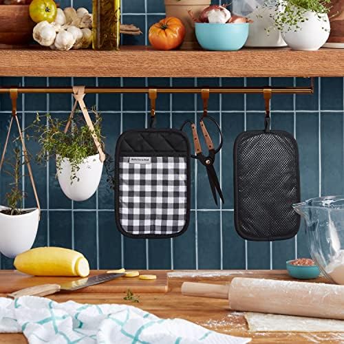 KITCHENAID Gingham Pot Holder 2-Pack Set, Matte Black, 7"x10" - Image 2
