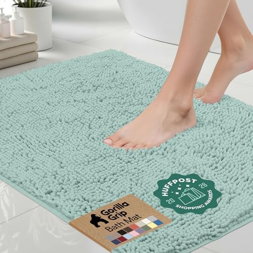 GORILLA GRIP Bath Rug Mat for Bathroom, Absorbent Chenille, 30x20 Sea Blue by GorillaGrip