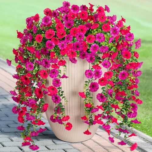 Artificial Petunias Flowers for Outdoors, Fake Hanging Plants UV Resistant by HomePage