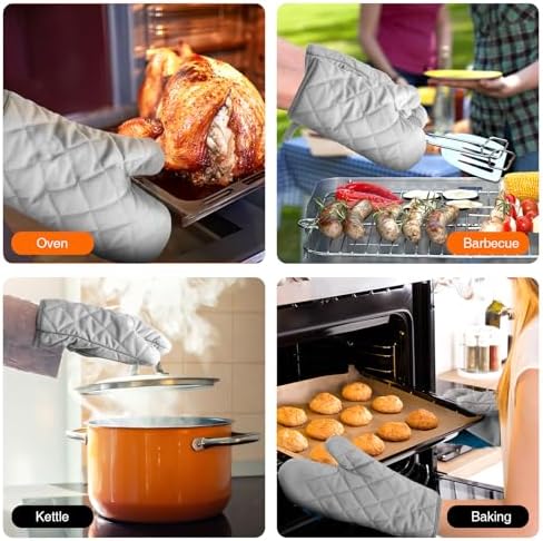 Silicone Oven Mitts, Heat Resistant 2PCS Oven Mitts with Soft Cotton Lining, Waterproof Non-Slip Grip Oven Glove, Kitchen Potholder Mits for BBQ, Baking, Cooking, 10.5Inch - Dark Grey - Image 6