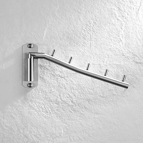 JQK Folding Clothes Hanger Rack, Stainless Steel Swing Arm Hook Holder, Clothing Hanging System Drying Closet Storage Organizer Brushed Finished Wall Mount, SHR100-BN - Image 4