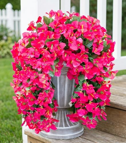 2 PCS Bougainvillea Artificial Hanging Flowers Plant for Outdoors, Hot Pink by HyeFloraartificialflowers