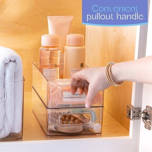 primebox 6 Pack Clear Plastic Organizing Container with Integraged Handles for Home Organization for Kitchen, Pantry, Fridge, Freezer, Cabinet,Bathroom, Stackable. 10"x6"x3" - Image 4