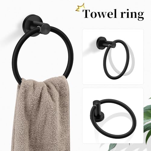 4 Piece Matte Black Stainless Steel Bathroom Hardware Set Include Hand Towel Ring, Toilet Paper Holder,and 2 Robe Towel Hooks,Bathroom Accessories Kit - Image 2