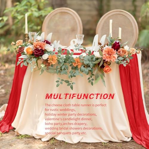 10 Pack Red Cheesecloth Table Runner 17x108 Inch Boho Gauze Cheese Cloth Table Runners for Wedding Party Baby Shower Birthday Home Decor - Image 7