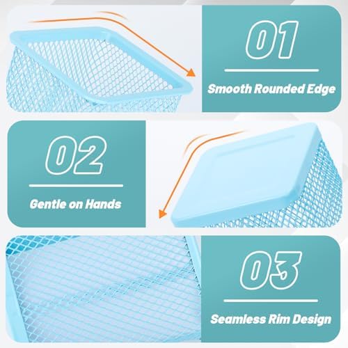 Segarty Pen Holder for Desk, 3 Pack Square Light Blue Pencil Holder, Wire Mesh Pen Cup Container Set Desktop Organizer for Office Supplies, School Students, Home Storage, Brush Organization - Image 3