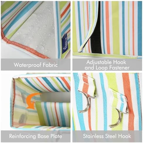 Surblue Bedside Caddy Hanging Bed Organizer Storage Bag Pocket for Bunk and Hospital Beds, College Dorm Rooms Baby Bed Rails,Wheelchair Side Bag,Camp Chiars,4 Pockets and 2 Hooks (Small GreenStripe) - Image 4