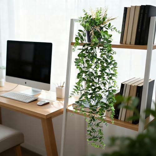 Artificial Hanging Plant 2 Pcs Faux Eucalyptus Vine Ivy Vine Faux Plant Fake Potted Greenery for Wall Living Room Home Shelf Office Bathroom Outdoor Indoor Decor (Type 2) - Image 7