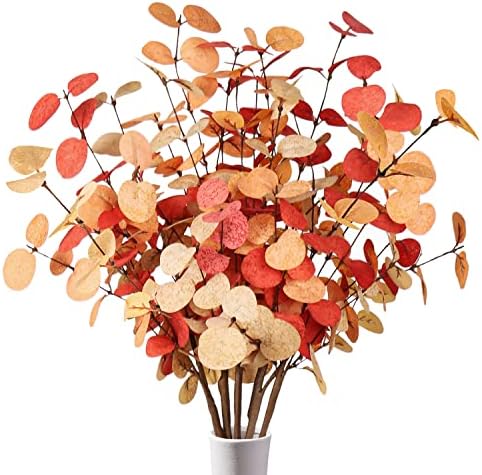 Beferr Fall Eucalyptus Stems Decor, 5Pcs 24" Faux Eucalyptus Branches Artificial Autumn Plants Decorations Fall Floral Arrangements Farmhouse Home Table Centerpiece by Beferr