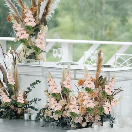 6PCS Champagne Delphinium Artificial Flowers Real Touch Larkspur Silk Flowers Long Stem Artificial Flowers for Tall Vase Wedding Centerpieces for Tables Home Decor Indoor (Champagne) - Image 6