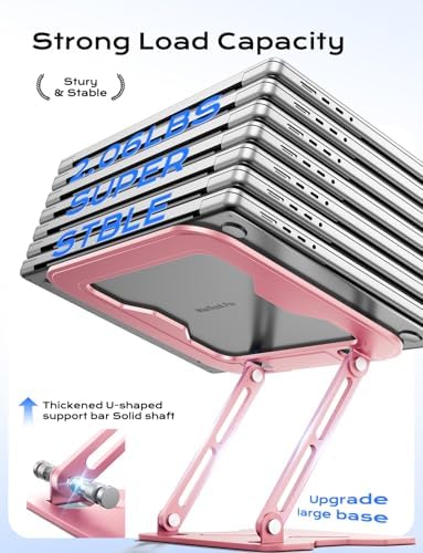 JCZT Adjustable Laptop Stand for Desk, Metal Foldable Laptop Riser, Pink - Image 4