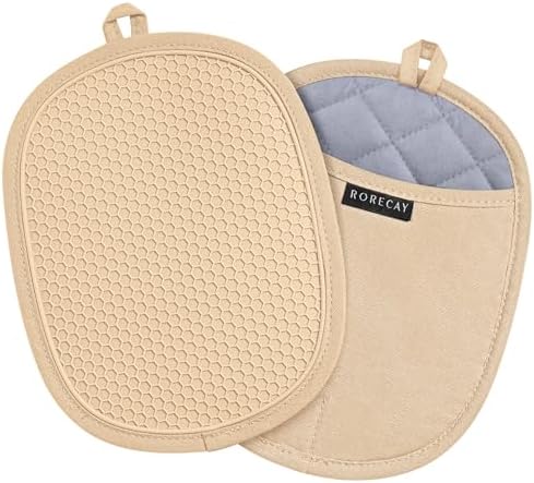 RORECAY 2-Pack Silicone Pot Holders for Kitchen, Hot Pad with Pocket, Beige by Rorecay
