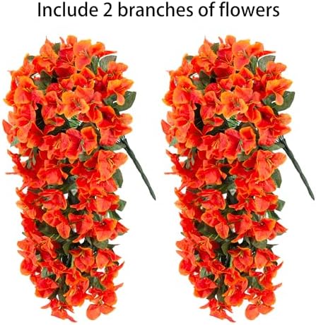 Artificial Bougainvillea Faux Flowers Plants for Outdoors Outside Fall Autumn Decor, 2 PCS Silk Trailing Vines UV Resistant Realistic Orange Fake Flowers for Planter Front Door Porch Patio Balcony - Image 5