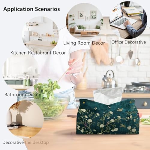 Chinoiserie Bird Floral Tissue Box Cover Rectangle for Desk Decor - Image 4
