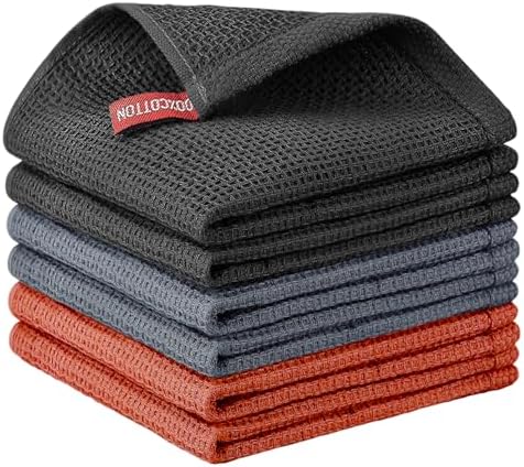 Nialnant 6 Pack Kitchen Towels, 100% Cotton Dish Cloth for Washing Dishes, Absorbent Quick Drying Dish Rags, Multipurpose Cleaning Rags-12x12 Inches by Nialnant