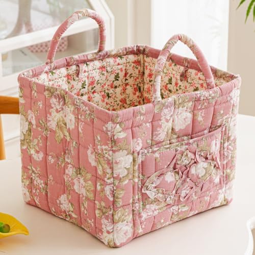vctops 2 Pack Boho Fabric Quilted Storage Baskets for Organizing (Floral J) - Image 2