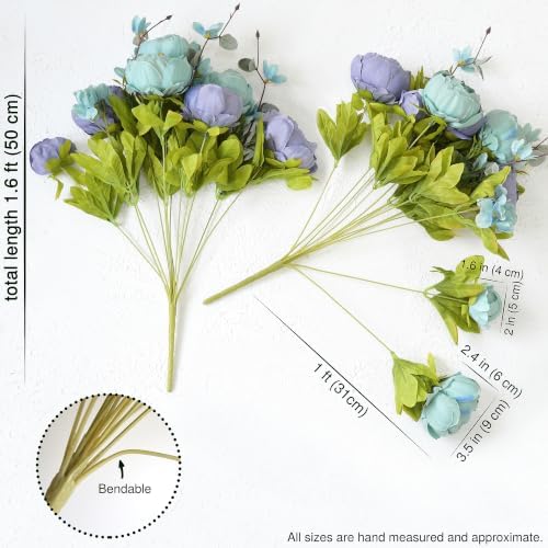 FiveSeasonStuff Mixed Blue Artificial Peony Bouquet Set of 2 - Image 3