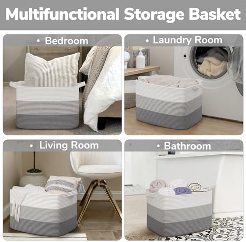 Goodpick 50L Large Woven Storage Basket, 18" x 14" x 12", Gradient Gray - Image 6