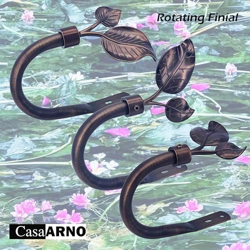 Leaf Curtain Holdbacks, Set of 2 - Wall Mounted Metal Tieback Hooks for Curtains, Adjustable Finial, Antique Bronze - Image 5
