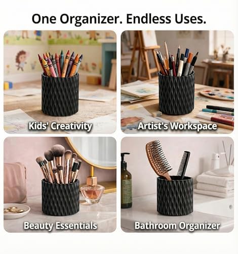 Black Pen Holder for Desk, 360° Rotating Pencil Organizer, 5 Slots - Image 4