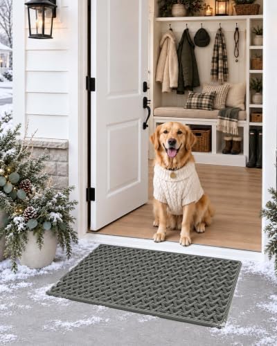 DEXI Front Door Mat Outside Entrance Rubber Floor Doormat, 19x30 Grey - Image 3