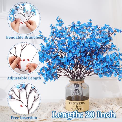 5 Pcs Fake Flowers, Real Touch Babys Breath Artificial Flowers, Blue - Image 3