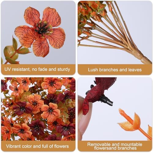 HyeFlora Artificial Autumn Flowers for Outdoors Fall Light Orange & Brown Daisy, Fake Hanging Decoration, 2Pcs Outside Decor, Realistic Plants, Silk Flower for Porch Patio Balcony Planter Yard - Image 4