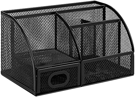 Amazon Basics Mesh Pen Holder and Desktop Desk Organizer, Office Caddy Storage for Writing Utensils, 9.1 x 5.9 x 5.5 inches, Black by AmazonBasics