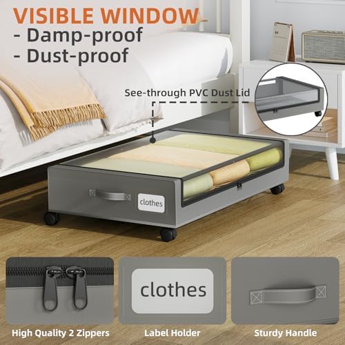 Somdot Under Bed Storage with Wheels, 2 Pack Under Bed Storage Containers - Image 3