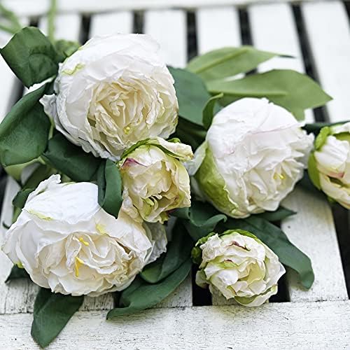 FiveSeasonStuff Vintage White Peonies – Realistic Artificial Silk Flowers with Dry-Look Petals, 6 Stems for Rustic Home & Wedding Bridesmaids Bouquet Bridal Showers - Image 6