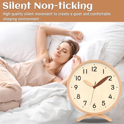 Maxspace Table Clock-8 Inch Silent Non-Ticking Wooden Timepiece Desk Clock, Battery Operated Decor Round Clock for Living Room Office Bedroom Decor (Log - Log) - Image 6