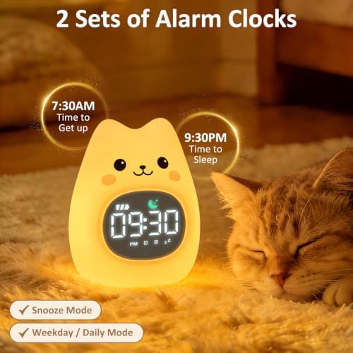 Cat Kids Alarm Clock with Night Light, OK to Wake Clock for Toddler - Image 4