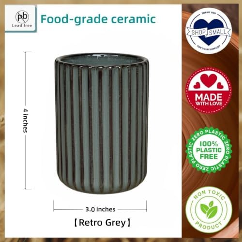 Stoneware Toothbrush Holder for Bathroom Tooth Brush Holder for Bathroom Toothbrush Cup Toothbrush Holders Cute Fluted Vertical Ribbed Stripe (Concrete Grey) - Image 4