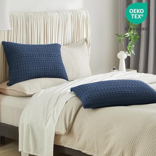 PHF Cotton Waffle Pillow Shams King Size 20"x36", Blue Sapphire, No Insert - Image 6