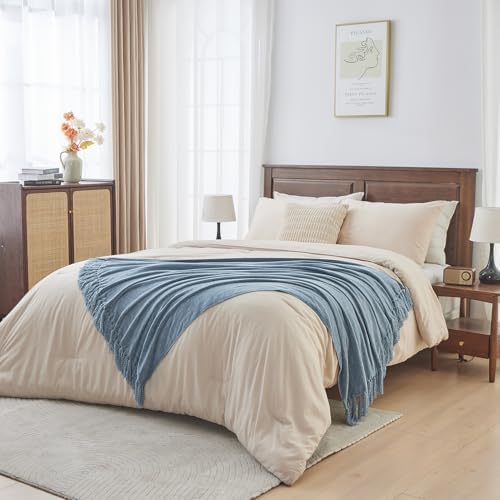 CozeCube Chenille Throw Blanket, Dusty Blue Fringe Blanket, 60"X80" - Image 5