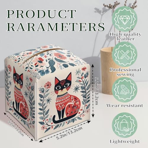 Cat Tissue Box Holder, Nordic Cat Leather Tissue Box Cover Square, Paper Napkins Everyday Dispenser Accessories for Bathroom Vanity Countertop Night Stands Kitchen Office Car Home Decor - Image 2