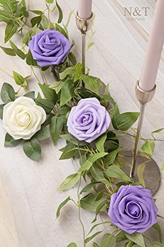 N&T NIETING Artificial Flowers 50Pcs Real Touch Fake Foam Rose Purple Flowers with Stems Lavender for DIY Wedding Bridesmaid Bridal Bouquets Centerpieces Party Home Decoration(Series Purple) - Image 5