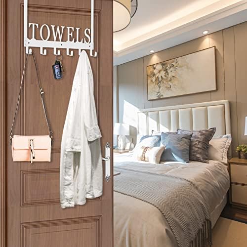 Over The Door Rack, Towel Hooks for Bathroom, Bath Towel Holder Door Mount Metal Towel Hanger for Bedroom Kitchen Pool Beach Towels Bathrobe Wall Mount Towel Rack for Bathrooms (6 Hooks, White) - Image 5