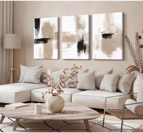 Joocrise Beige Abstract Wall Art Painting Set of 3 Neutral Canvas Wall Art Prints Black Beige Modern Wall Decor Minimalist Art Pictures Abstract Modern Artwork for Room Bedroom 24x36 Inch Unframed - Image 4