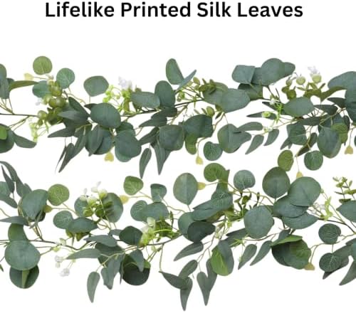 2 Pack 6 FEET Artificial Eucalyptus Garland Faux Silk Leaf Silver Dollar Eucalyptus Leaves Vines Handmade Garland Greenery Wedding Backdrop Indoor Outdoor Decoration - Image 3
