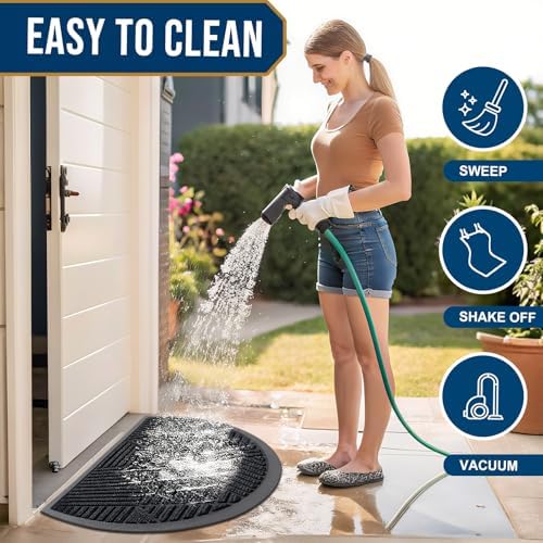 Smiry Half Circle Front Door Mat Outside Entrance, Rubber Doormat, 35x23 - Image 6