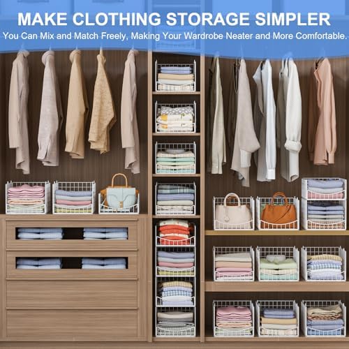 Hongtamoya 4-Tier Stackable Closet Organizers and Storage Shelves, Foldable & Mutifunctional Clothes Storage Basket Sweater Organizer Bins Container for Wardrobe Kitchen Office Bathroom, White - Image 3