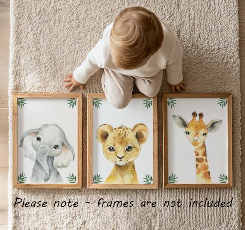 Baby Safari Animals for Girl or Boy Nursery Bedroom, Set of 3 Unframed Wall Art Prints, Jungle Leaves Posters, Nursery Decor Gift, Giraffe Elephant Lion (8x10) - Image 4