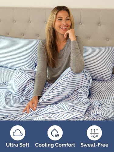 CGK Extra Deep Split King Single Fitted Sheet Only - Blue Stripes - Image 3