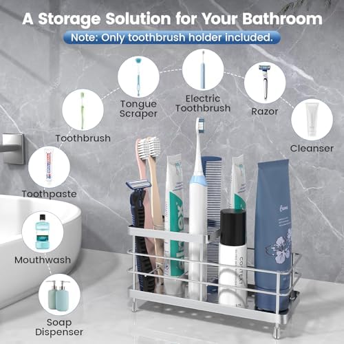 Luxspire Toothbrush Holders for Bathroom, Stainless Steel, 6 Slots, Silver - Image 3